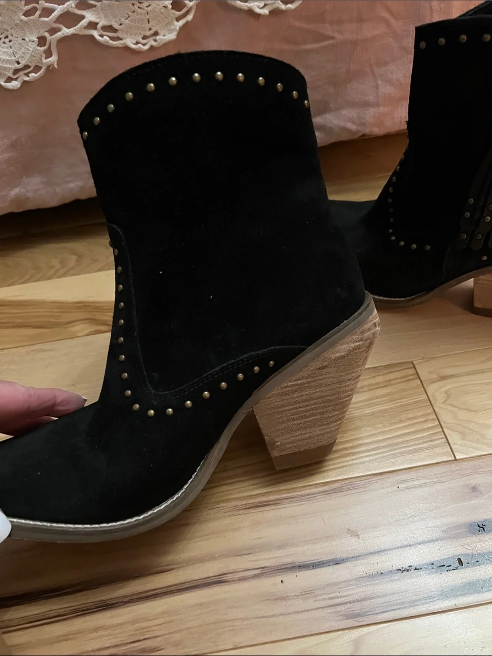 Dingo  Black Suede Western Ankle Boots with Stud Accents